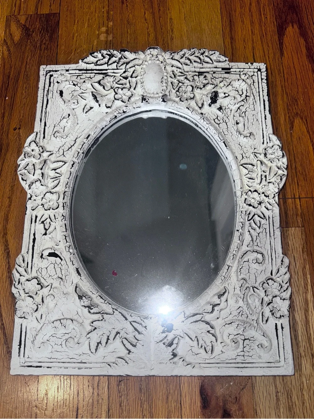 Small Vintage-Style White Ornate Wall Mirror